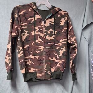 Vintage Large Camo Thermal Lined Zip Up Hoodie Mens 42-44